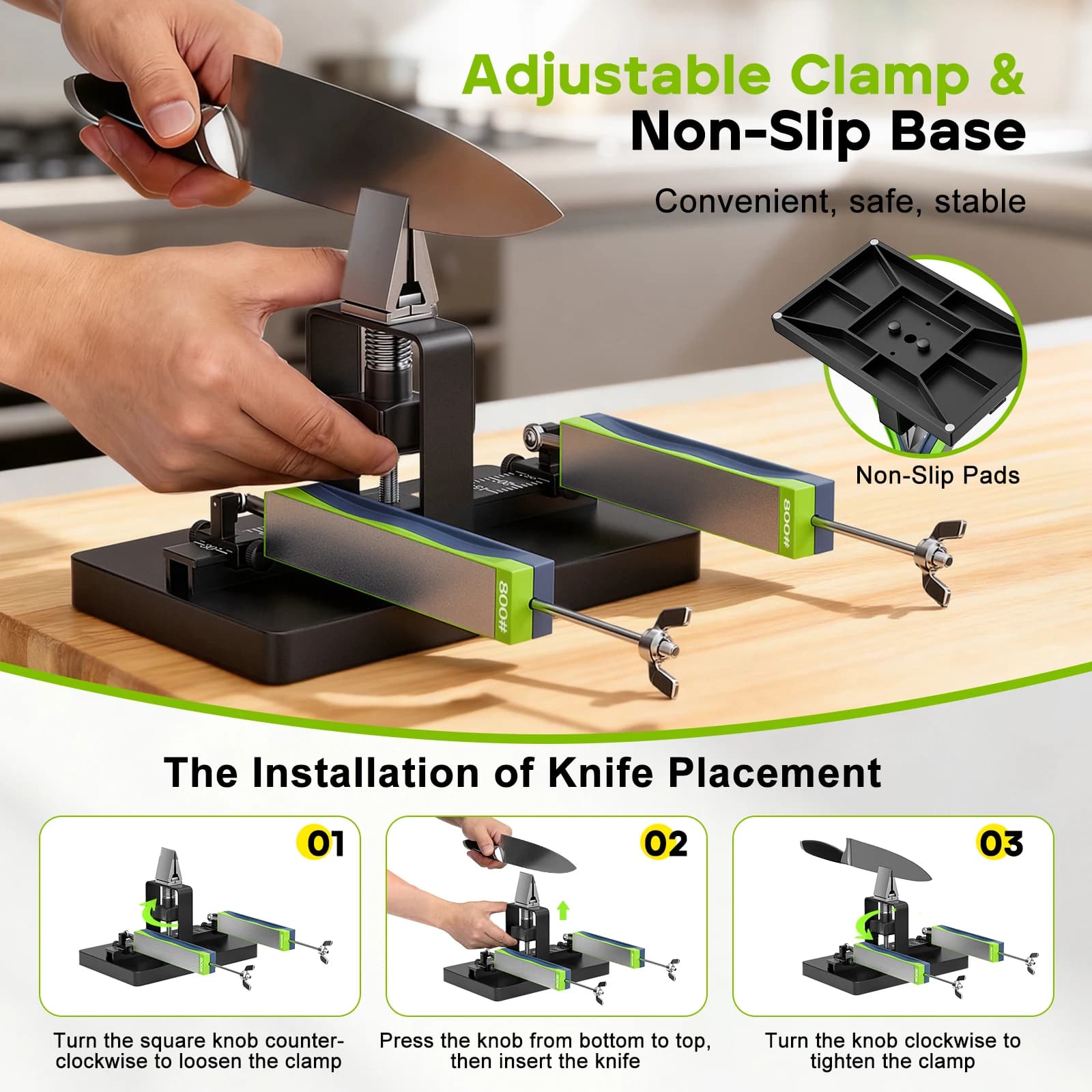 Professional Fixed-Angle Knife Sharpener Dual Sided Manual Sharpening Jig Set With 8pcs Different Grit Whetstones Stable Metal Base Kitchen Blade Polishing Grinding Tool