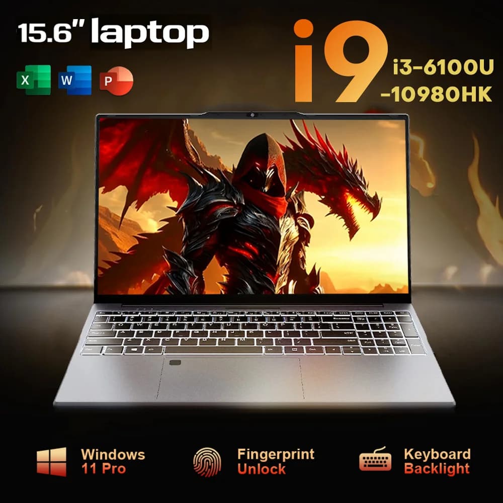 15.6" Laptop Computer PC Gamer Intel Core i9 10980HK /Intel i3-6100U Windows 11 Office Study Gaming Fingerprint UnIock Laptops