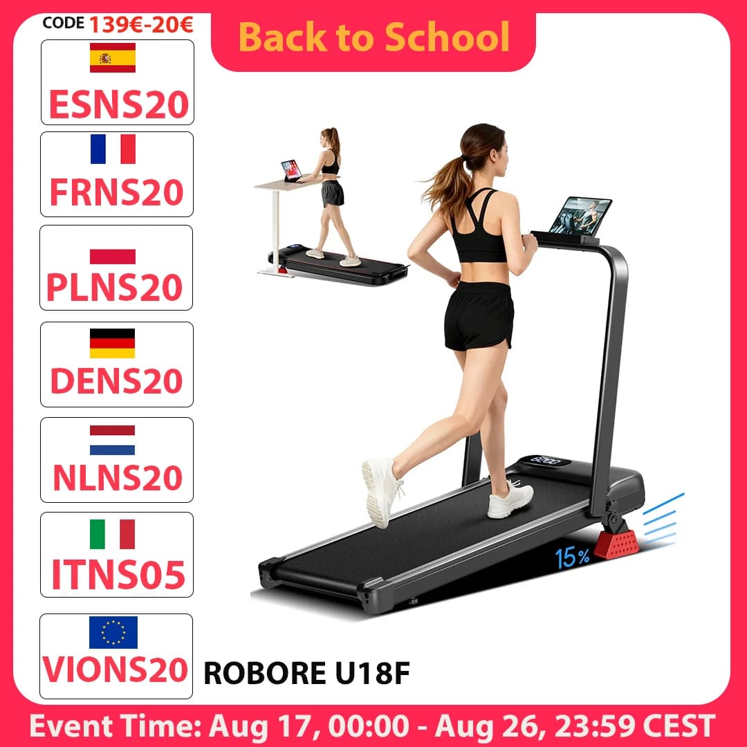 Robore U18F Treadmill 15% Incline 10.5Km/H Max Speed 2.5Hp Motor 3 Incline Levels 136kg Capacity Led Display Low Noise