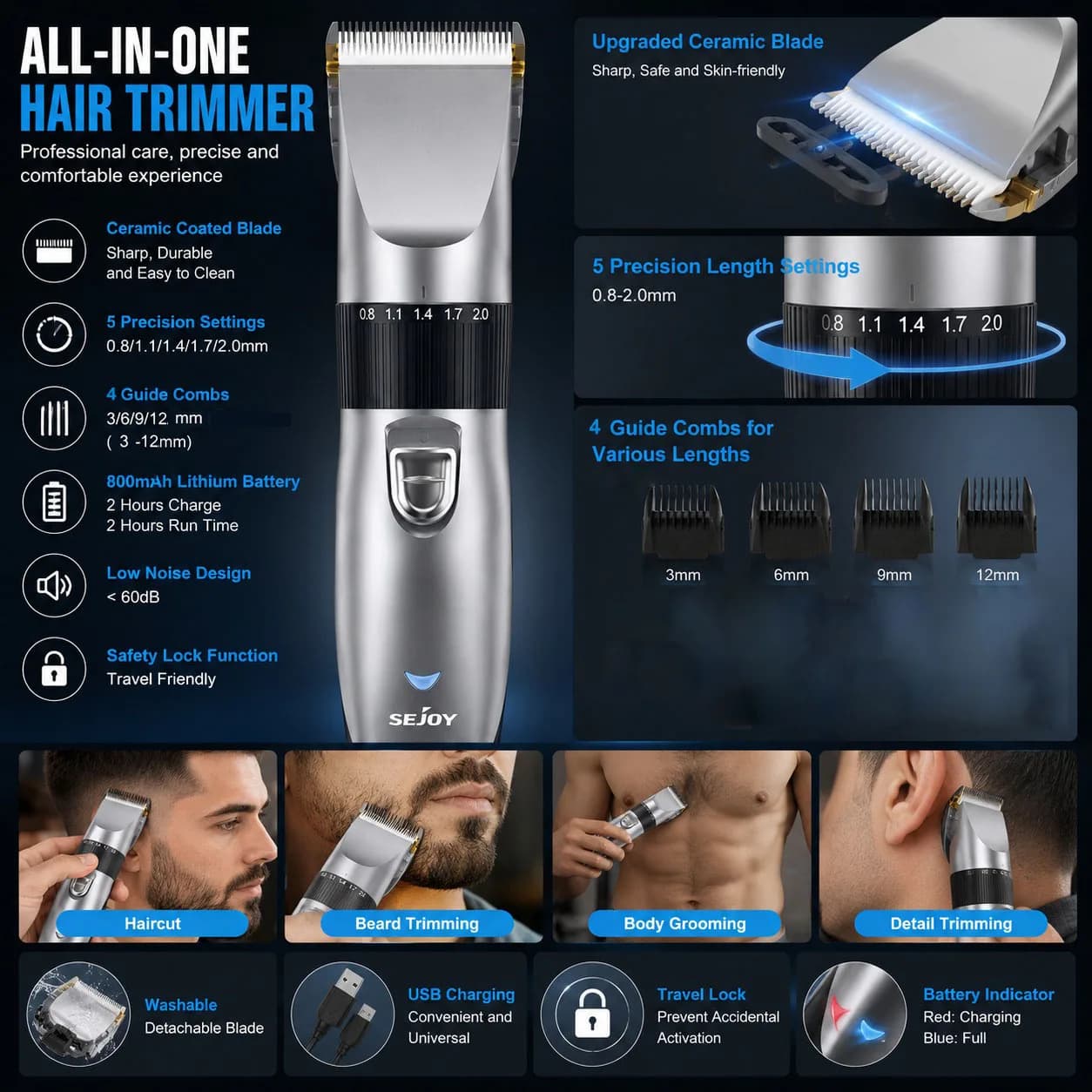 Hair Clippers Men,Professional Hair Trimmer Shaver,Cordless Beard Trimmer Barber Clippers with Ceramic Titanium Blade & Long-Lasting Battery for Men's Haircuts