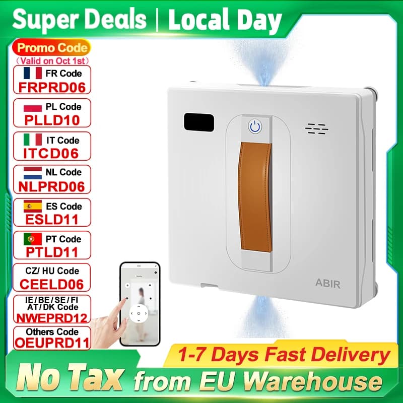 Window Cleaning Robot ABIR WD8, Dual Water Spray,Laser Sensor,High Vacuum Suction,Smart Home Glass Wall Wet Dry Cleaning Robot