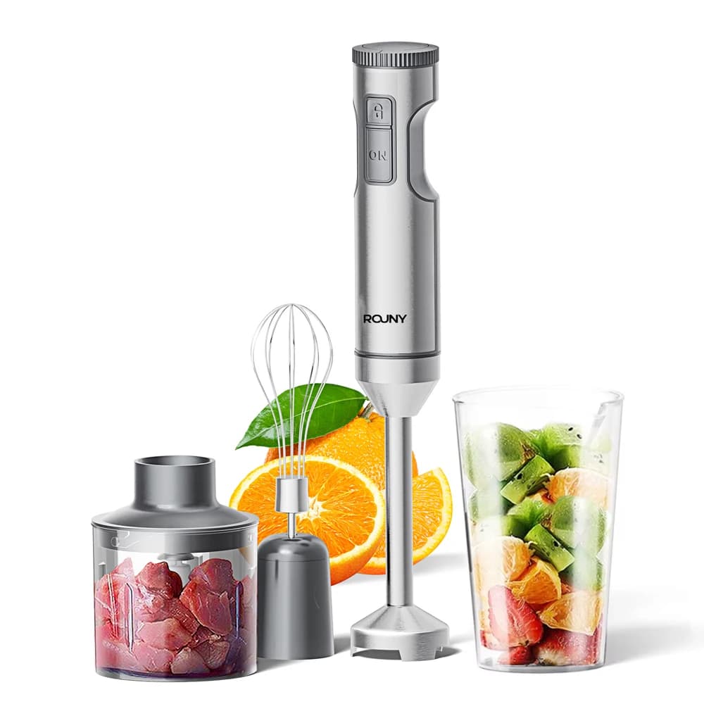 Hand Immersion Blender Powerful 4-in-1,Stainless Steel Stick Food Mixer,700ml Mixing Beaker,500ml Processor,Whisk