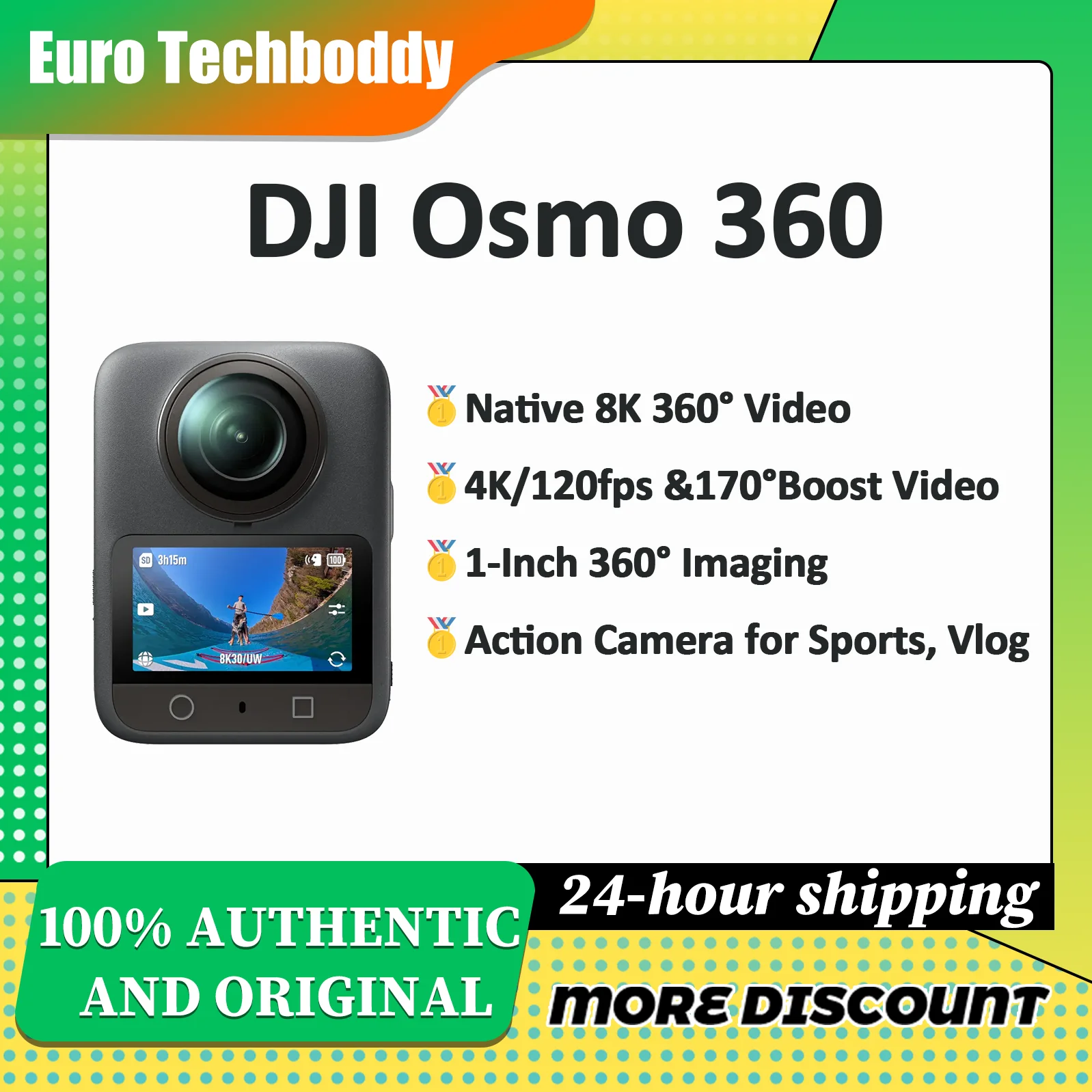 DJI Osmo 360 Camera 8K dual CMOS sensor dual 1 inch 10 bit D-Log recording waterproof 72 MP virtual reality