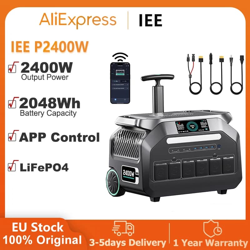 IEE P2400 Portable Power Station 2400W LiFePO4 Battery 2048Wh Solar Generator With APP AC V Output Trolley For RV Camping Van