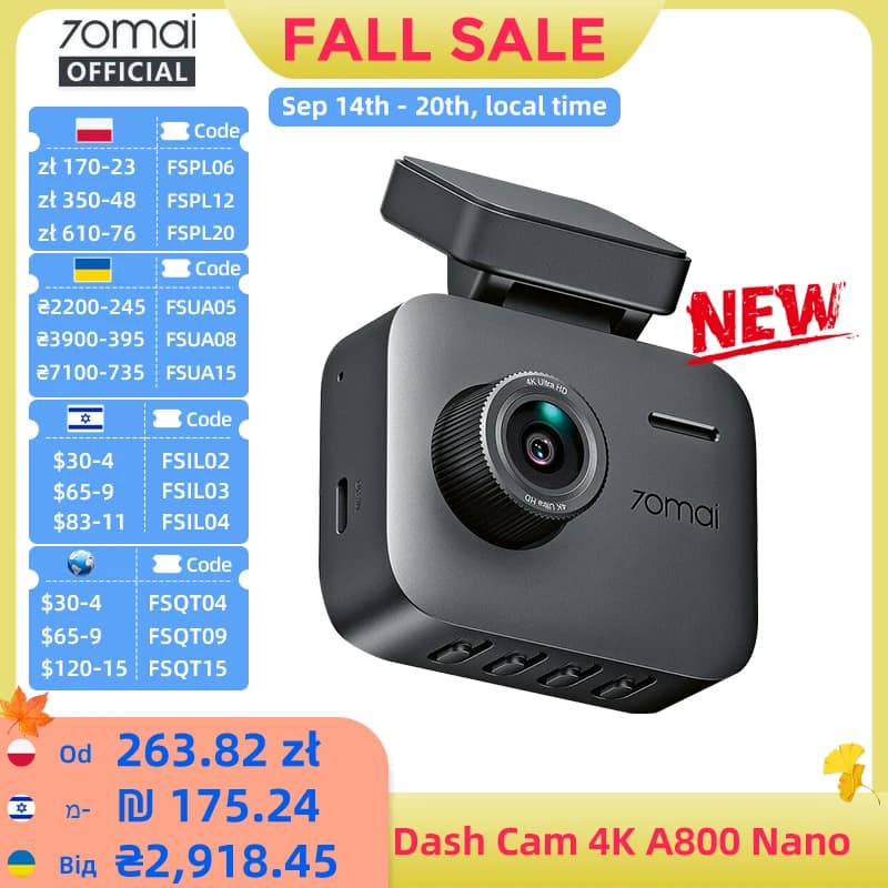 Global Version 70mai Dash Cam A800Nano 4K Image HDR GPS ADAS 24H Parking  70mai A800Nano True 4K Car DVR