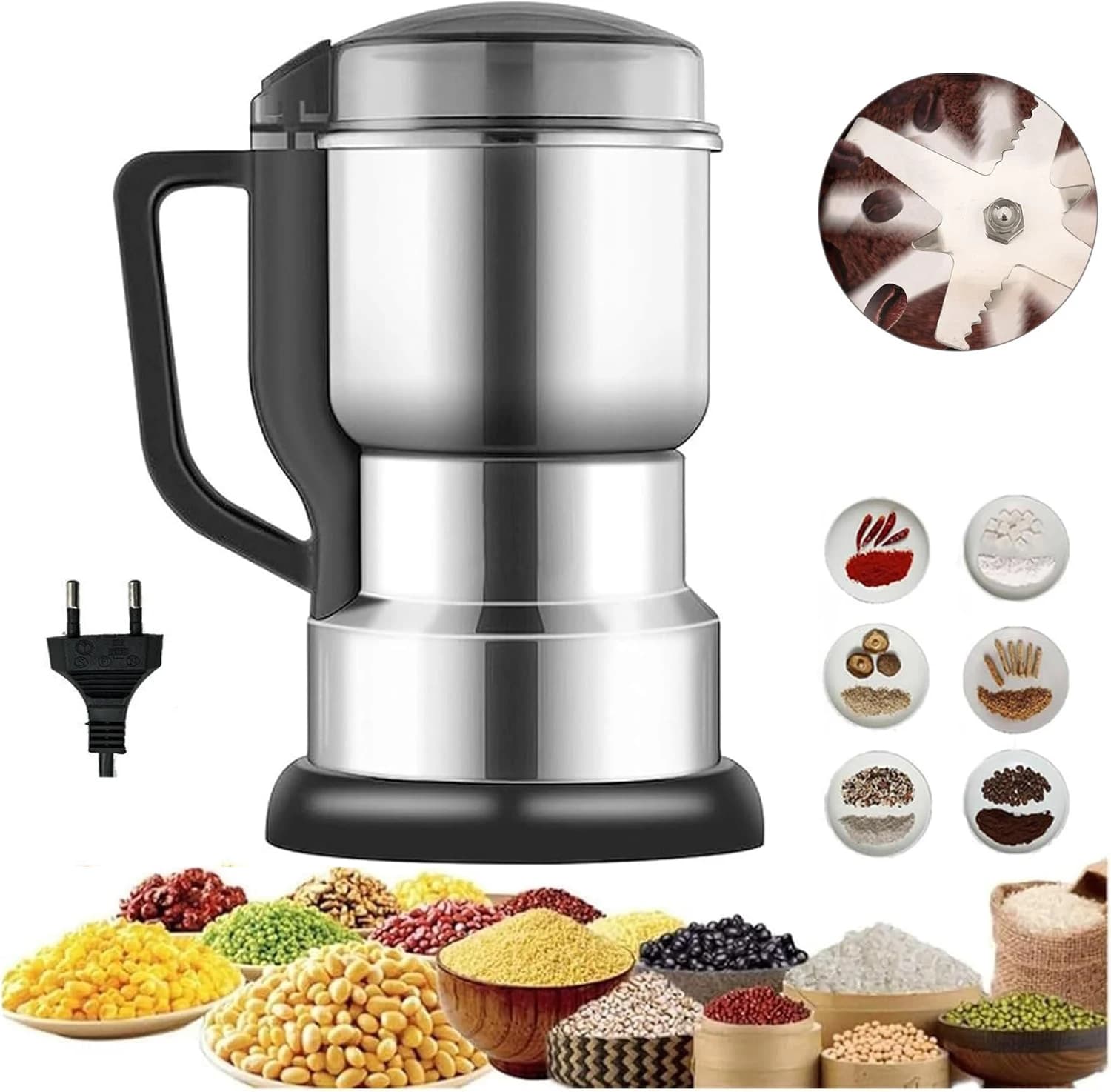Coffee Grinder Electric, 150W Spice Grinder for Fine Powder, 14oz Large-Capacity Beans Herb Grinders with 304 Stainless Steel Blades, Grain Mills for Home Use