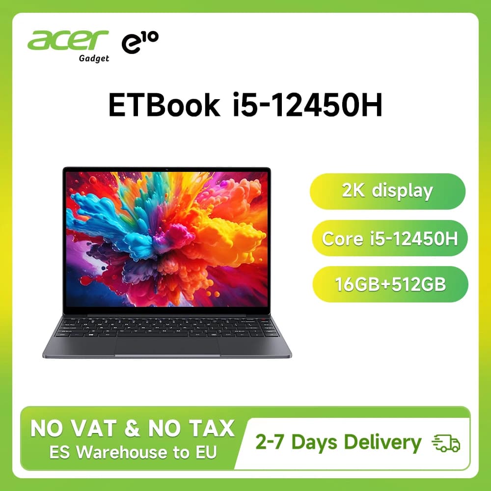 Acer Gadget E10 Etbook Laptop Windows 11 Intel Core I5-12450H 16Gb Ram 512Gb Ssd 14" 2160X1440 Resolution Computer Wifi6 Office Study Laptops