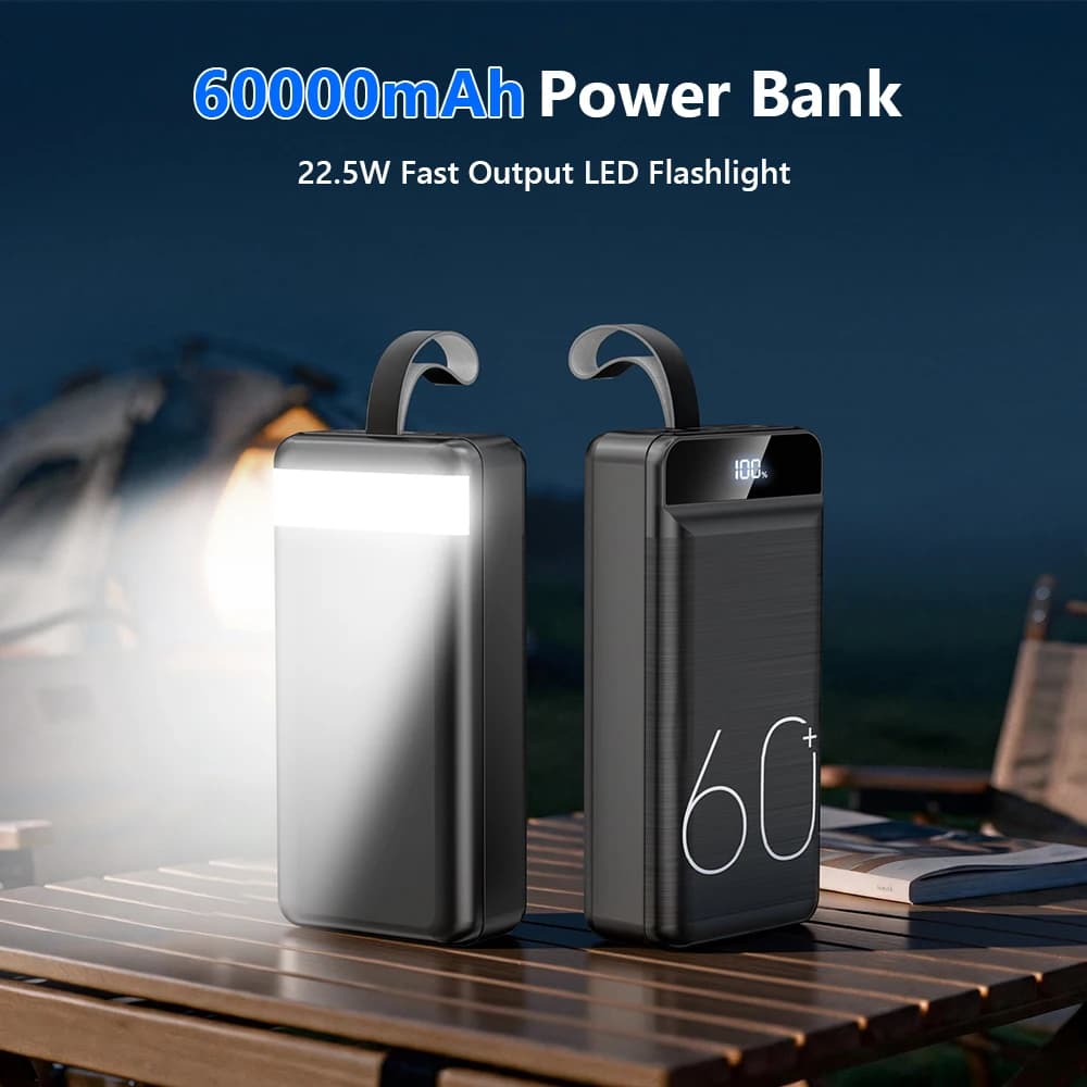 Hganus 60000mAh Power Bank 22.5W Fast Charging with Flashlight Portable Powerbank External Battery For iPad iPhone Samsung Xiaomi
