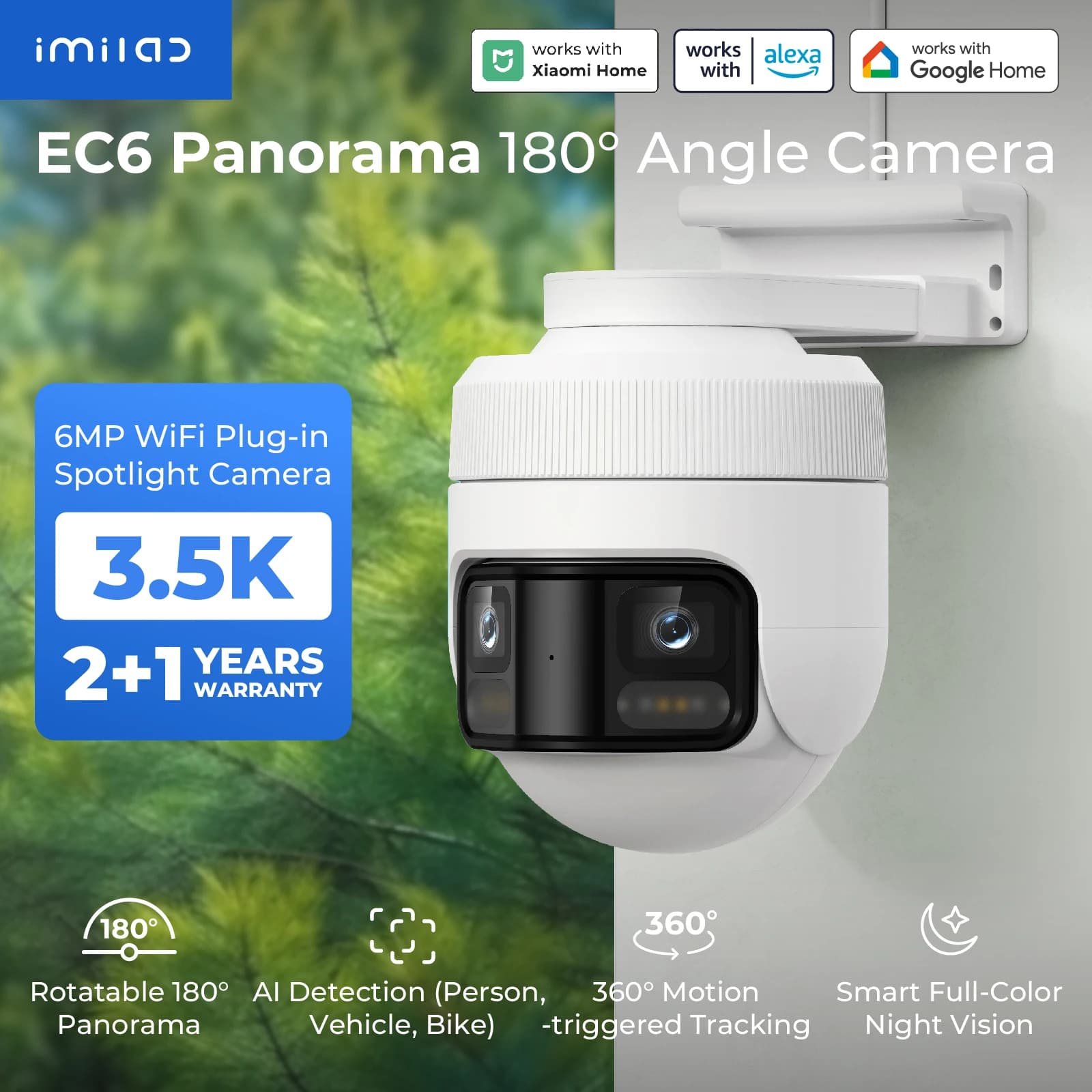 IMILAB New 3.5K 180° Panorama Outdoor Camera PTZ Security Cam for Home Dual Lens Color Night Vision Adapt MiHome - EC6 Panorama