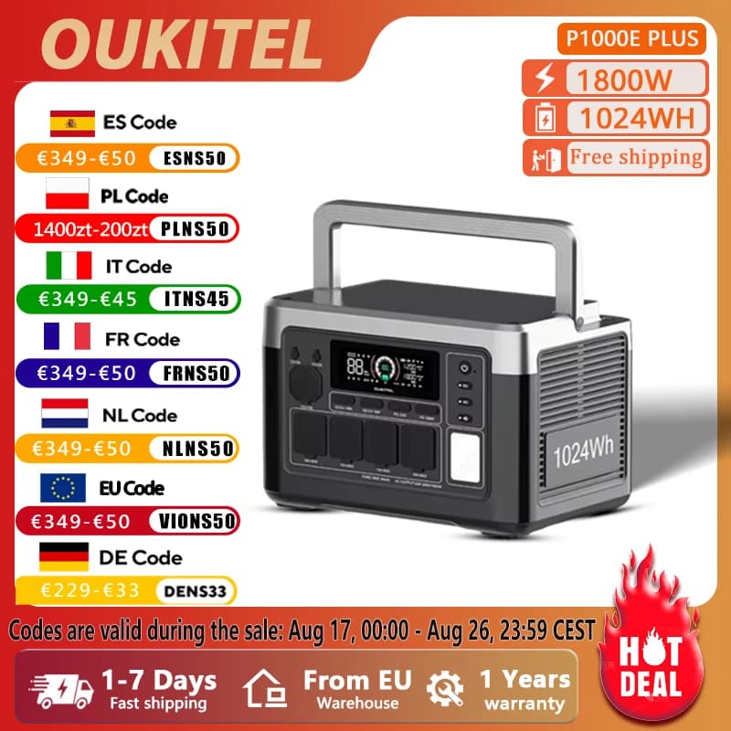 OUKITEL P1000 PLUS Portable Power Station 1800W Solar Generator 1024Wh Lifepo4 Battery Home Backup Outdoor Camping Mobile power