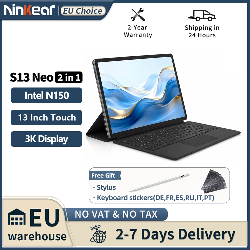 Ninkear S13 Neo 2-in-1 Tablet PC 13" 3K 3000x2000 IPS Intel N150 12GB LPDDR5 512GB SSD Windows 11 Laptop with Magnetic Keyboard Stylus 6000mAh