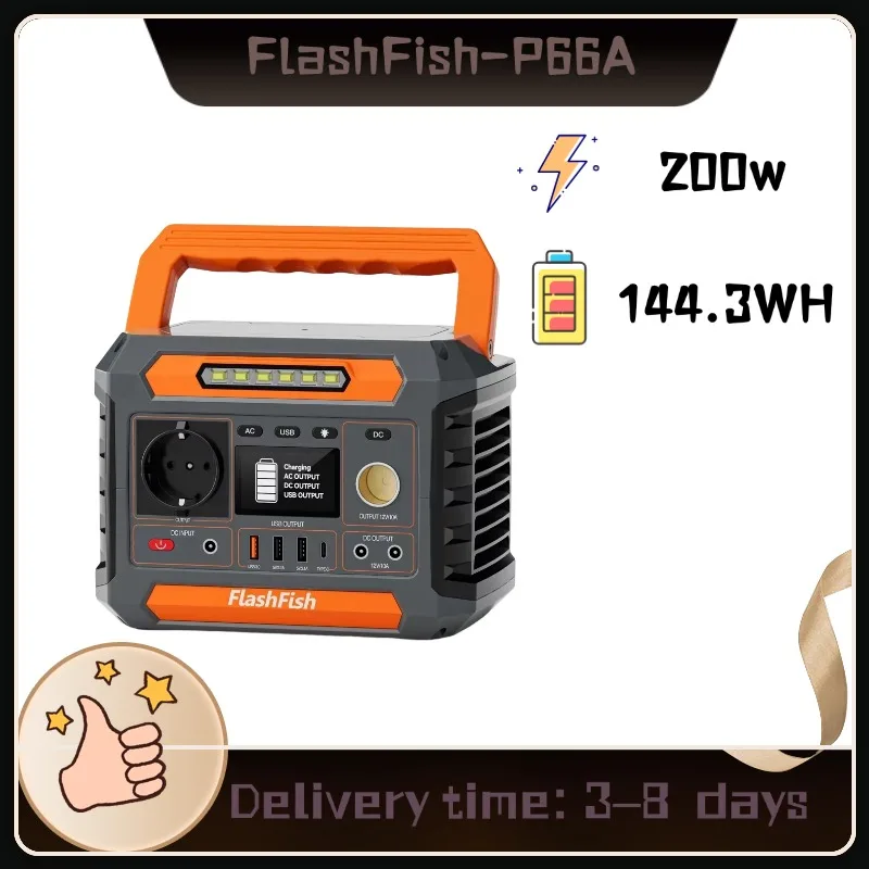FlashFish P66A Mini Power Station 144.3Wh | Pocket-Sized Lightweight Design | 200W Output for Phones & Laptops | Camping Hiking Travel Backup