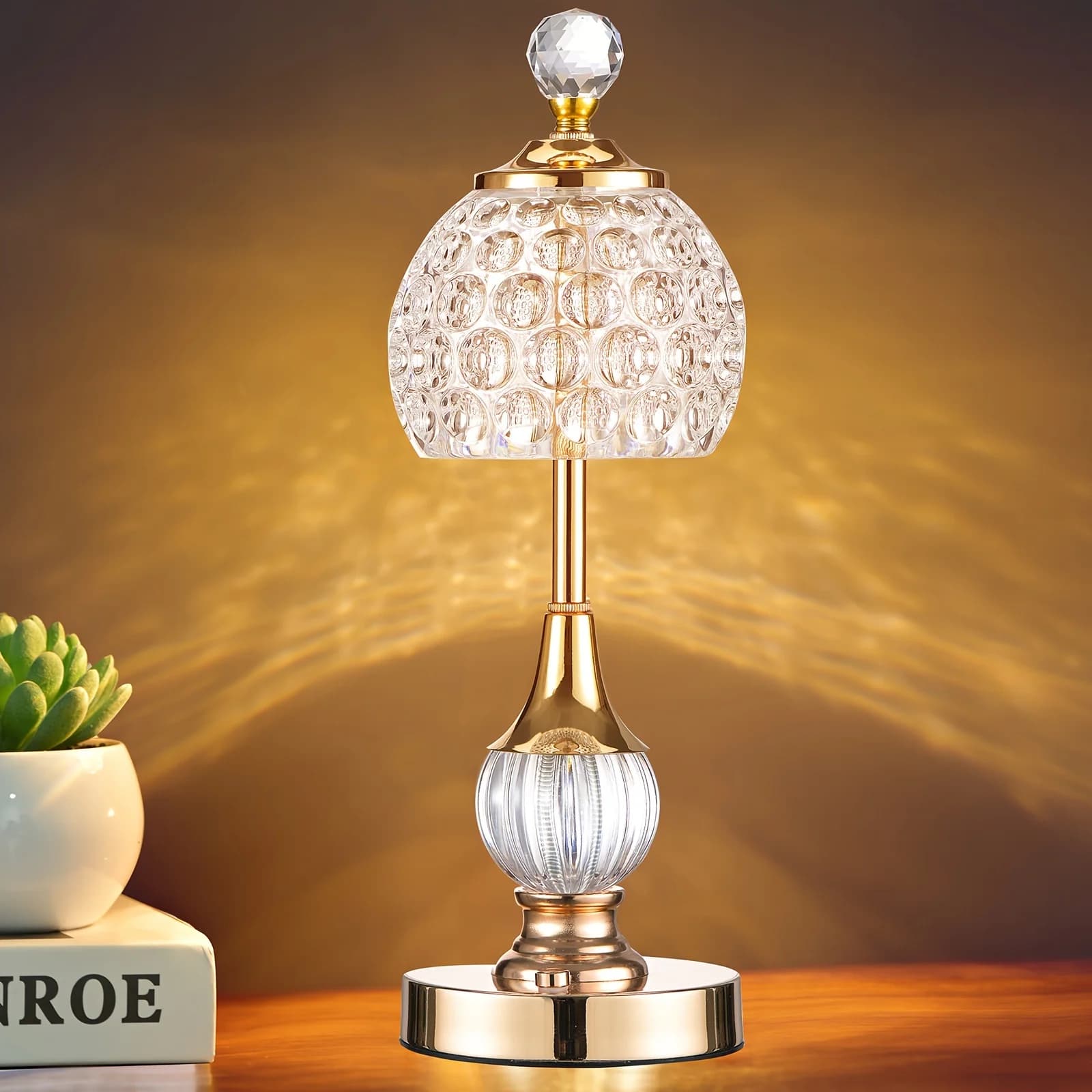 Crystal Cordless Table Lamp LED Touch Lamp, Built-in 5200mAh Battery, Wireless USB Charging - Adjustable Light 3 Colors Light Source - Suitable,Bar,Restaurant,Room,Living Room
