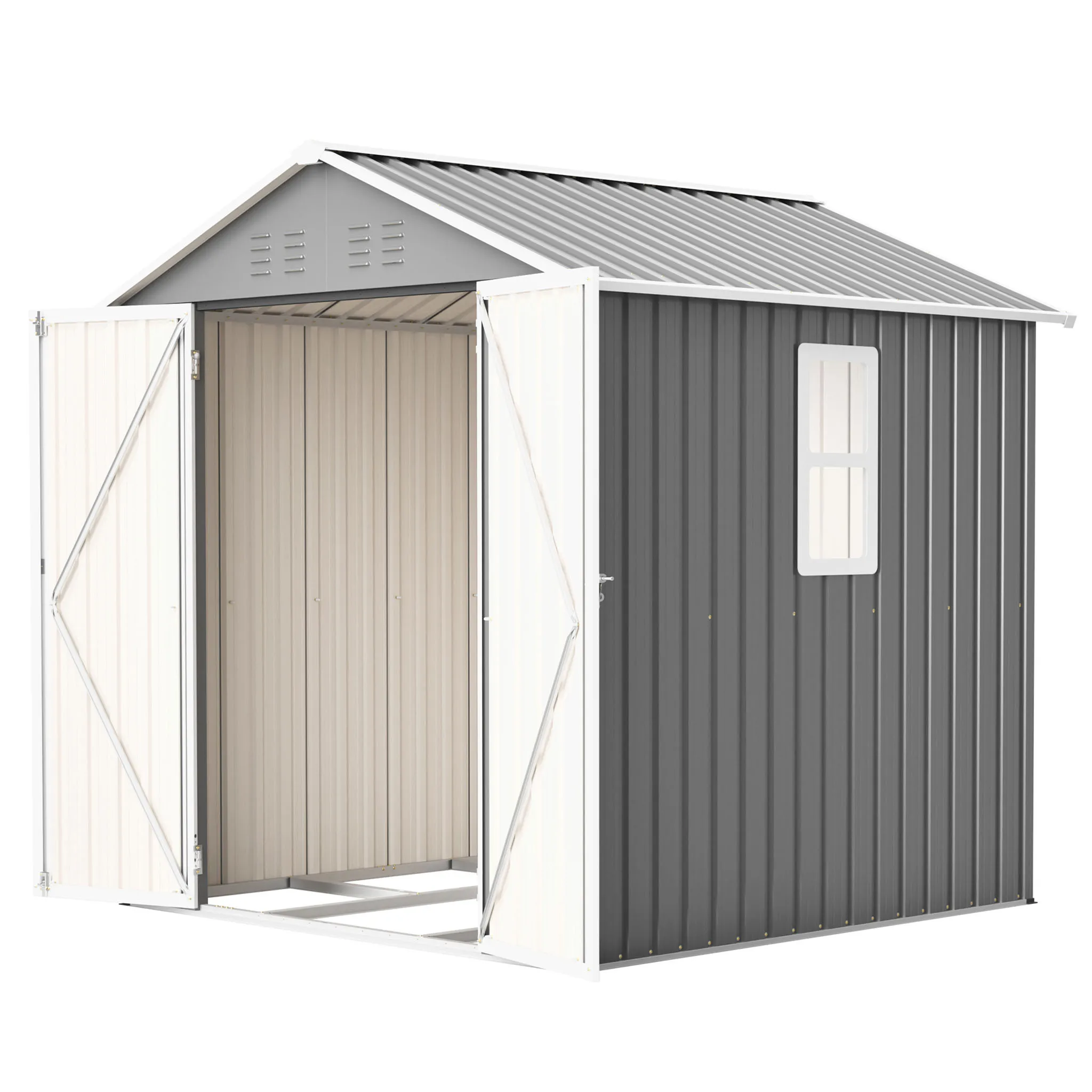 185×182×191cm Outdoor Metal Garden Storage Shed, Durable Garden House With Reinforced Frame and metal floor frame, Secure Lockable Doors, Anti-Corrosion Galvanized Steel, Sloped Roof For Water Drainage