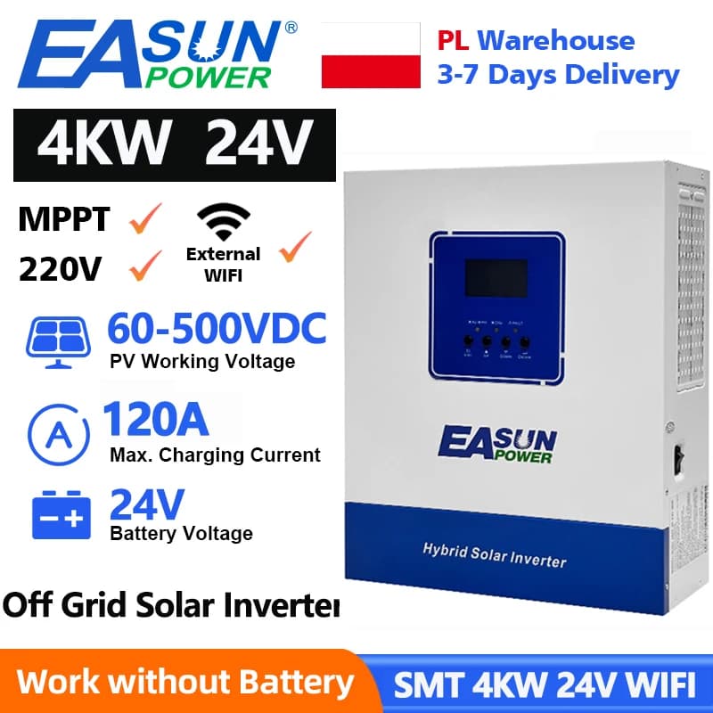 EASUN POWER 4KW Hybrid Solar Inverter 24V 220V 100A MPPT Solar Charger Off Grid Pure Sine Wave Inversor With WIFI EU STOCK