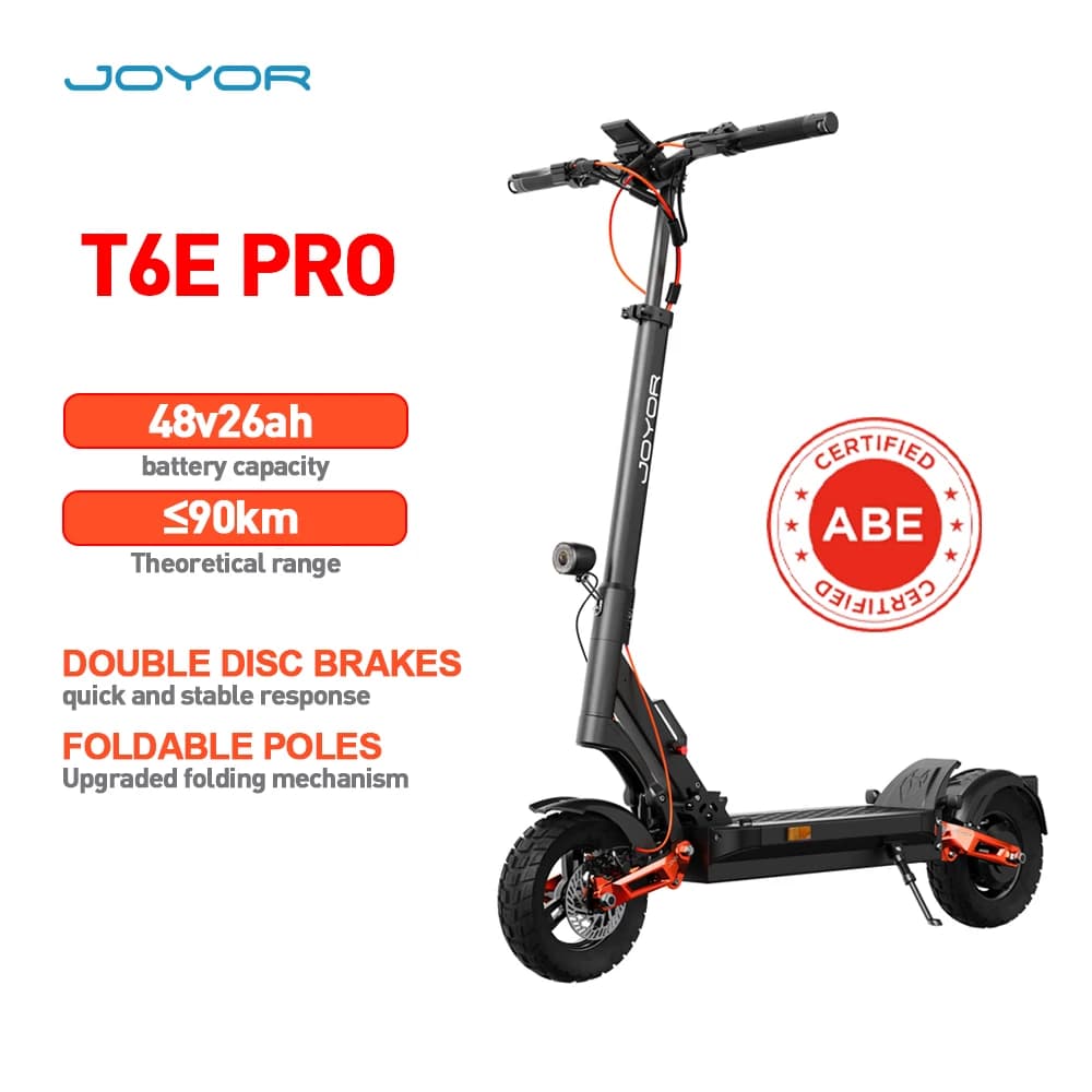 ABE Certified & German Road Approved JOYOR T6E PRO E-Scooter, 48V 26AH High Capacity Battery, Foldable Portable, Front Rear Turn Signals, Urban Commuting Electric Scooter for European Street Legal Riding