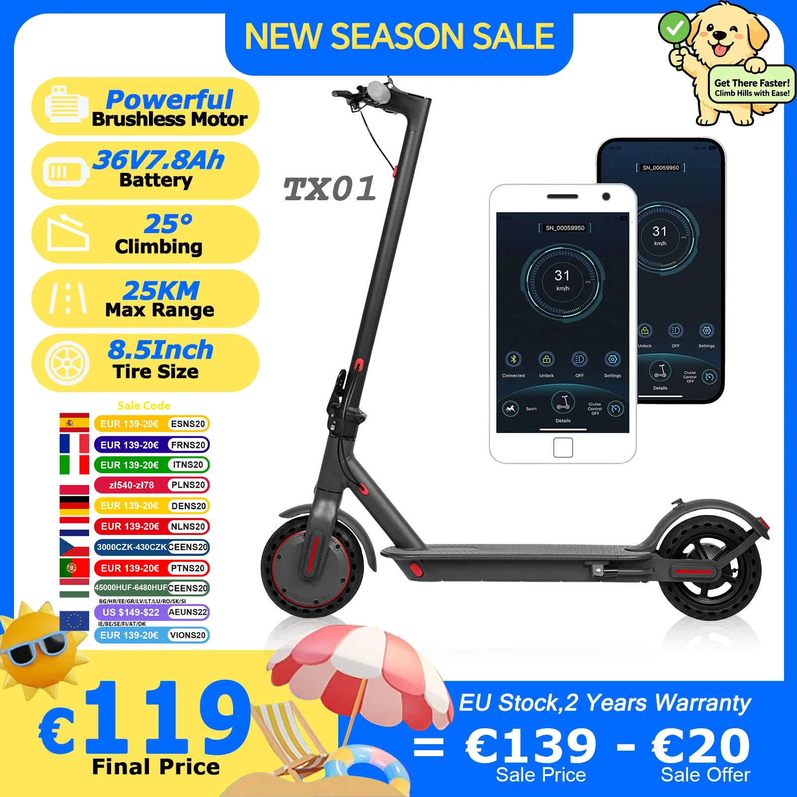 JUICEASE TX01 Electric Scooter for Adults 7.8Ah Super High Powerful Motor up to 8-25KM Range Smart APP Electric Scooter with 5.2 Chips