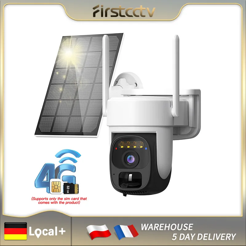 FIRSTCCTV WiFi/4G PTZ Camera Outdoor HD Wireless Solar IP Camera Built-in Battery Video Surveillance Camera Long Time Standby
