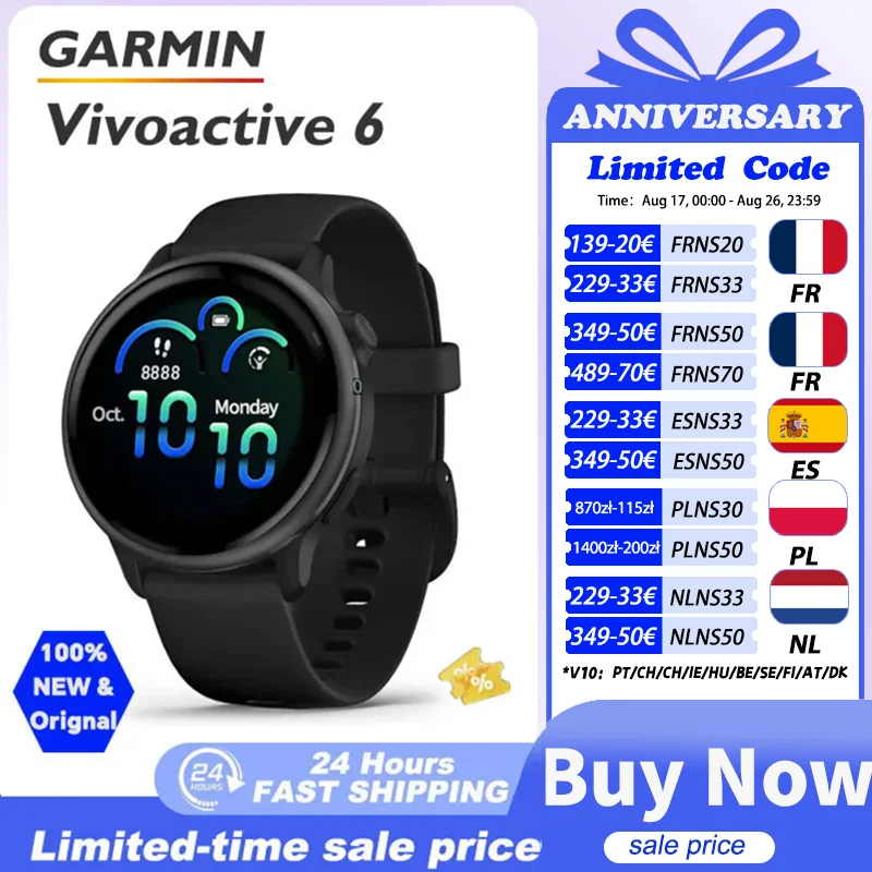Garmin Vivoactive 6 GPS Smartwatch AMOLED Touchscreen Up to 11 Days Battery Life All-day Health Monitoring Sleep Coaching 42mm