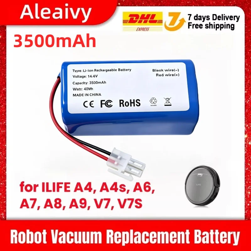 Original Grade 14.4V 3500mAh M26-4S1P Li-ion Battery Pack High Stability Rechargeable Cell Durable Replacement Spare Accessories Parts Fully Compatible for ILIFE A4 A4s A6 A7 A8 A9 V7 V7S Intelligent Robotic Vacuum Cleaner