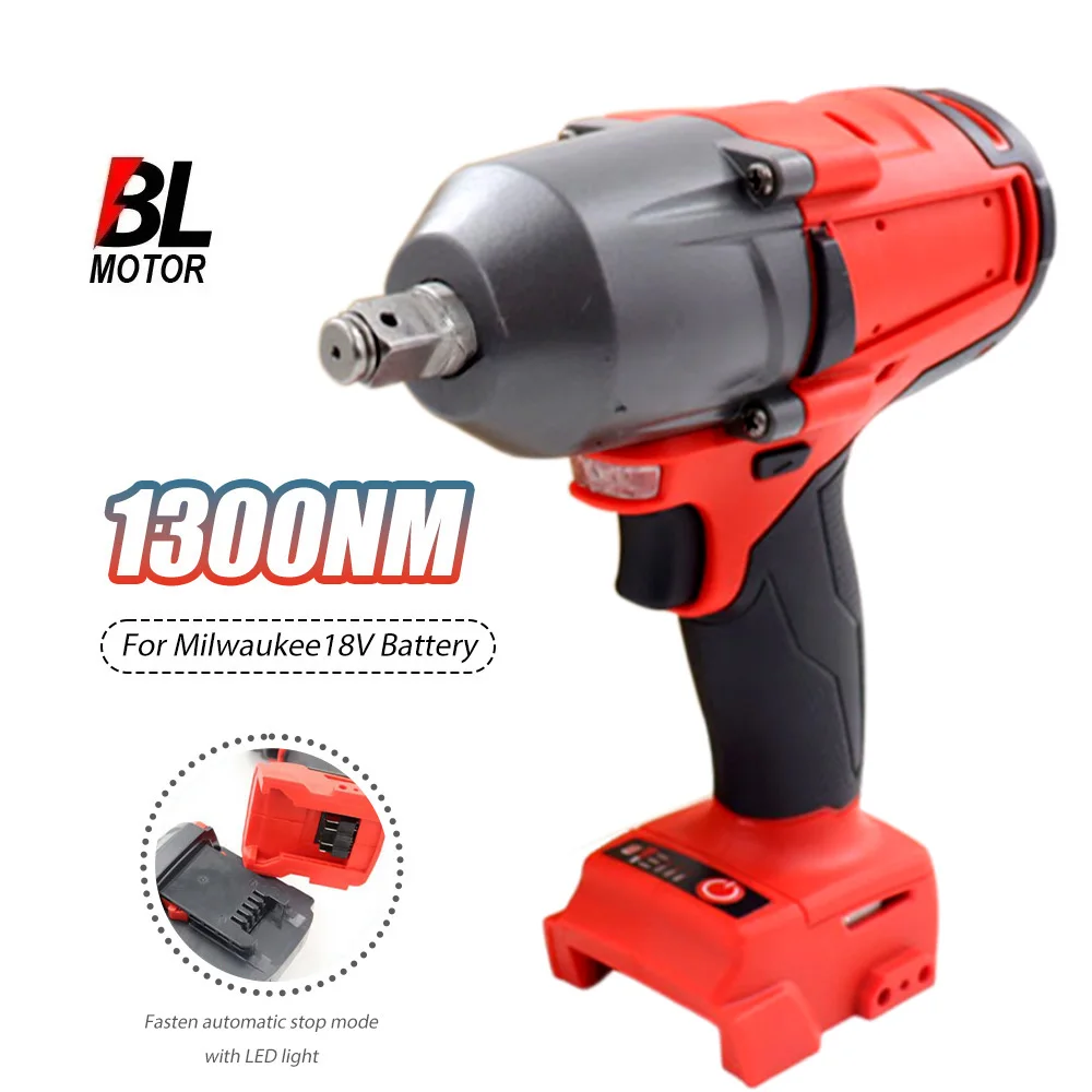 Fit For Milwaukee 18V Battery 1300NM Large Torque Cordless Wrench Brushless Electric Impact Wrench Repair Power Tools Car Truck