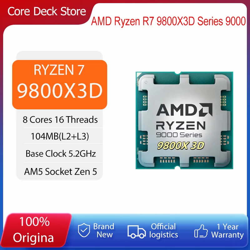 AMD Ryzen 7 9800X3D Processor 8-Core 16 Thread 104MB Game Cache Acceleration Frequency 9800X3D V-Cache Game Processor 5.2GHz CPU