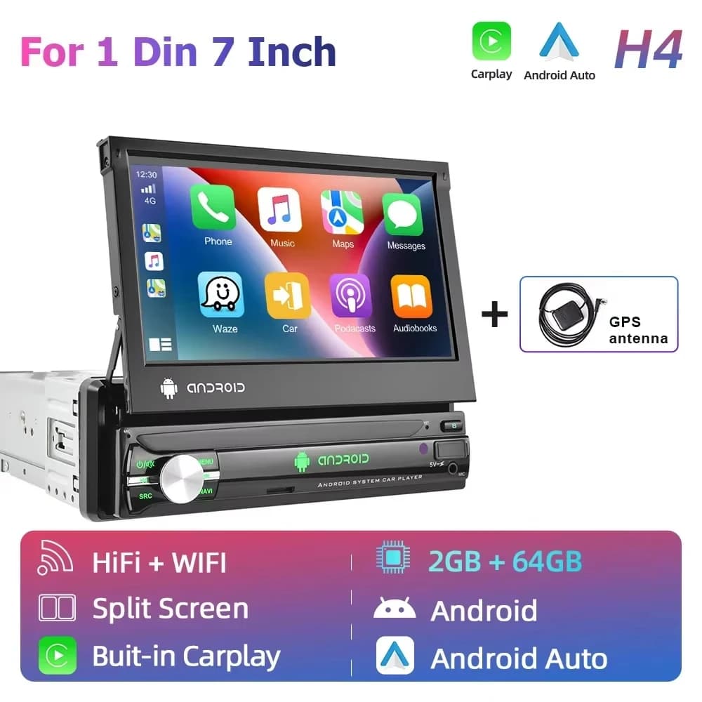Podofo Android 1 Din Car Rotatable Radio Screen Carplay because Multimedia Video Player Universal Car Audio GPS Navigation WIFI