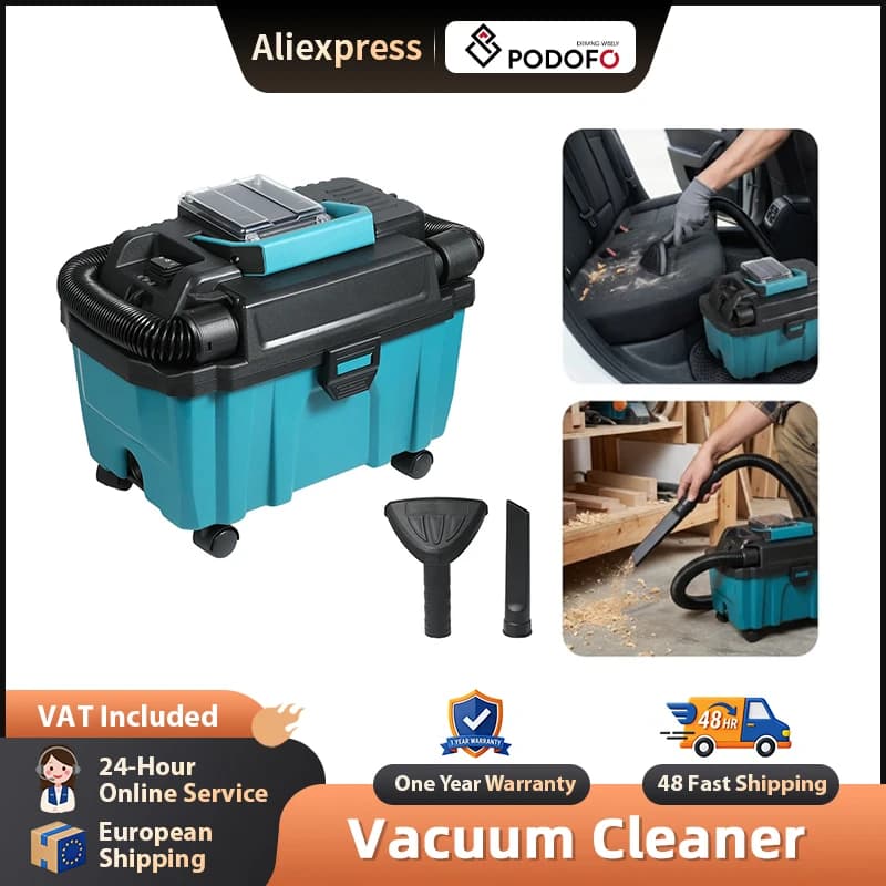 Podofo 3-in-1 Cordless Wet/Dry Vacuum Cleaner 10L Brushless Wet/Dry Vacuum Cleaner Home Dust Blowing Appliance with HEPA Filter With Carry Handle And Universal Wheels For Cleaning Cars, Wood Workshops, Boats, Garages, Basements