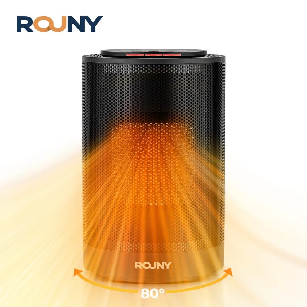 ROUNY Portable Electric Space Heater with 80° Oscillating, 1200W PTC Ceramic Heater Fan for Bedroom, Office, Indoor Heating