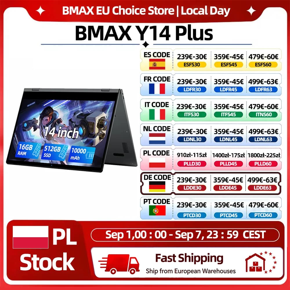 BMAX Y14 Plus Laptop 14 inch Notebook Windows 11 16GB RAM 512GB SSD 1920*1080 IPS LCD Intel N150 laptops Computer USB Type-C