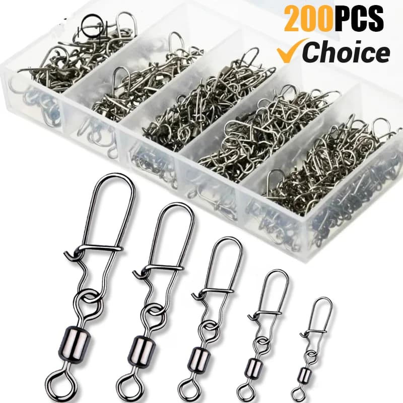 Fishing Swivel Snaps 4 12  Stainless Steel Rolling Bearing Duo Lock Connector Kit Saltwater Freshwater Lure Tackle Bulk 200 Pcs