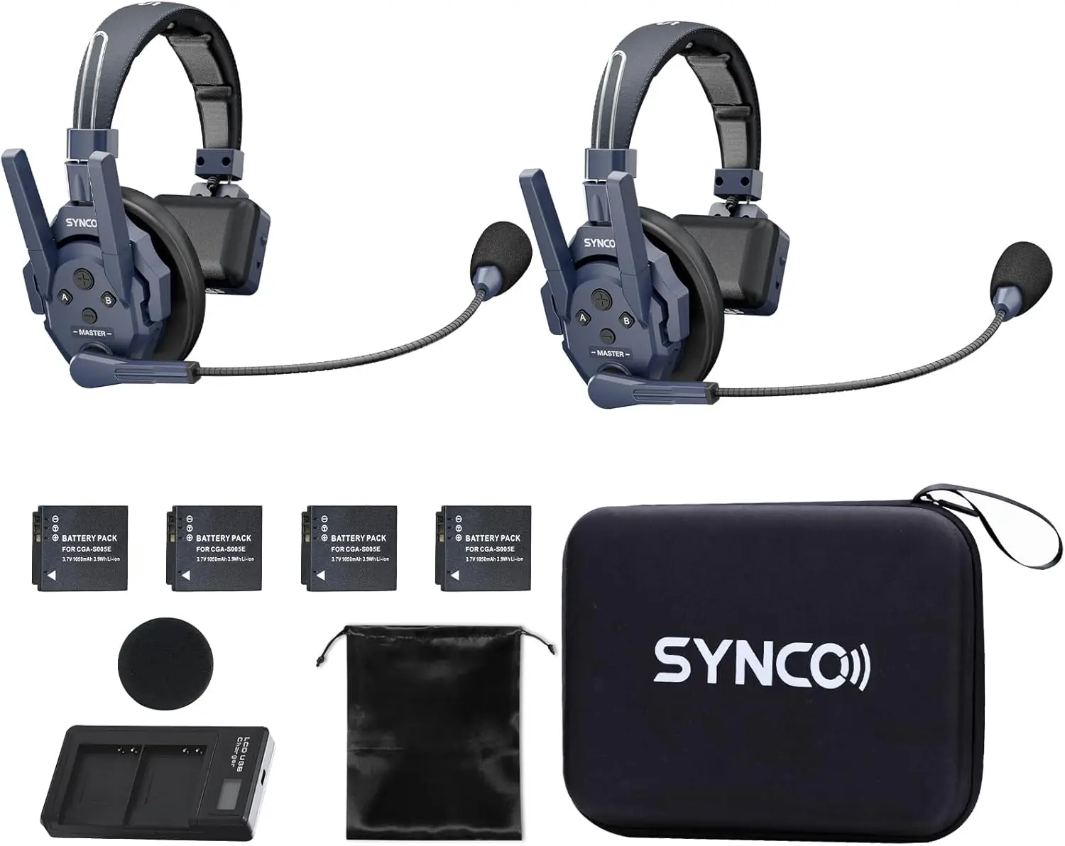 【ES STOCK】SYNCO XTALK Master Wireless Intercom Headset System, 500m/1640ft Range ENC 2.0 Noise Reduction 2.4GHz Full Duplex Intercom Communication Headsets App 15H Battery Life