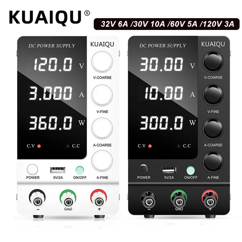 KUAIQU Lab DC Power Supply 30V 10A 6A, Adjustable Switching Bench Power Supply 60V 5A 120V 3A, Preset Current 20A 30A 60A, 4 Digits Display, High Precision, Stable Output