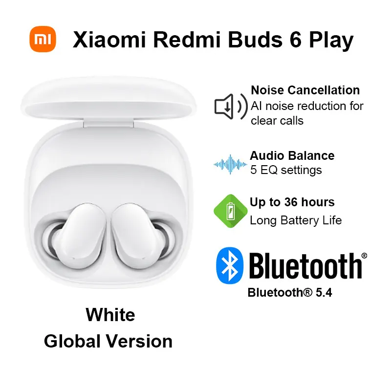 Xiaomi Redmi Buds 6 Play Wireless Bluetooth Earphone, AI Noise Reduction, Touch control Wireless Earphone, Long Endurance BT5.4