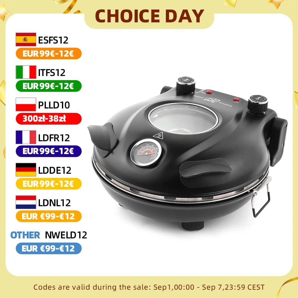 Klaif Electric Pizza Maker, 420℃, 1200 Watt, 5 Separate Temperature Levels, Flame Resistant Stone Plate 1200W 32cm