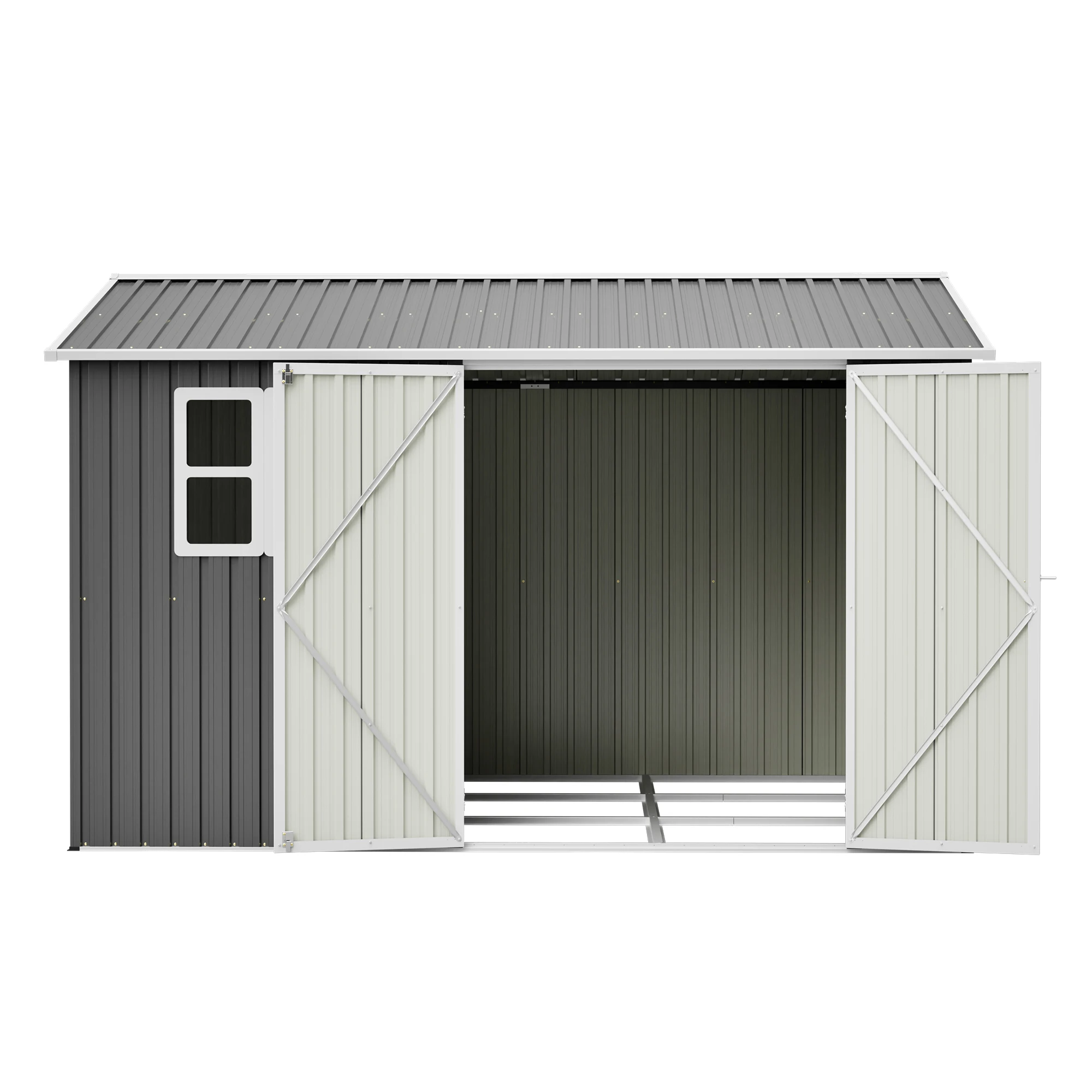 311×230×201cm  Outdoor Steel garden Storage Shed With Window & Lockable Double Doors, metal floor frame,Heavy Duty Weather Resistant Tool House With Reinforced Frame, Rust-Proof Metal Panels