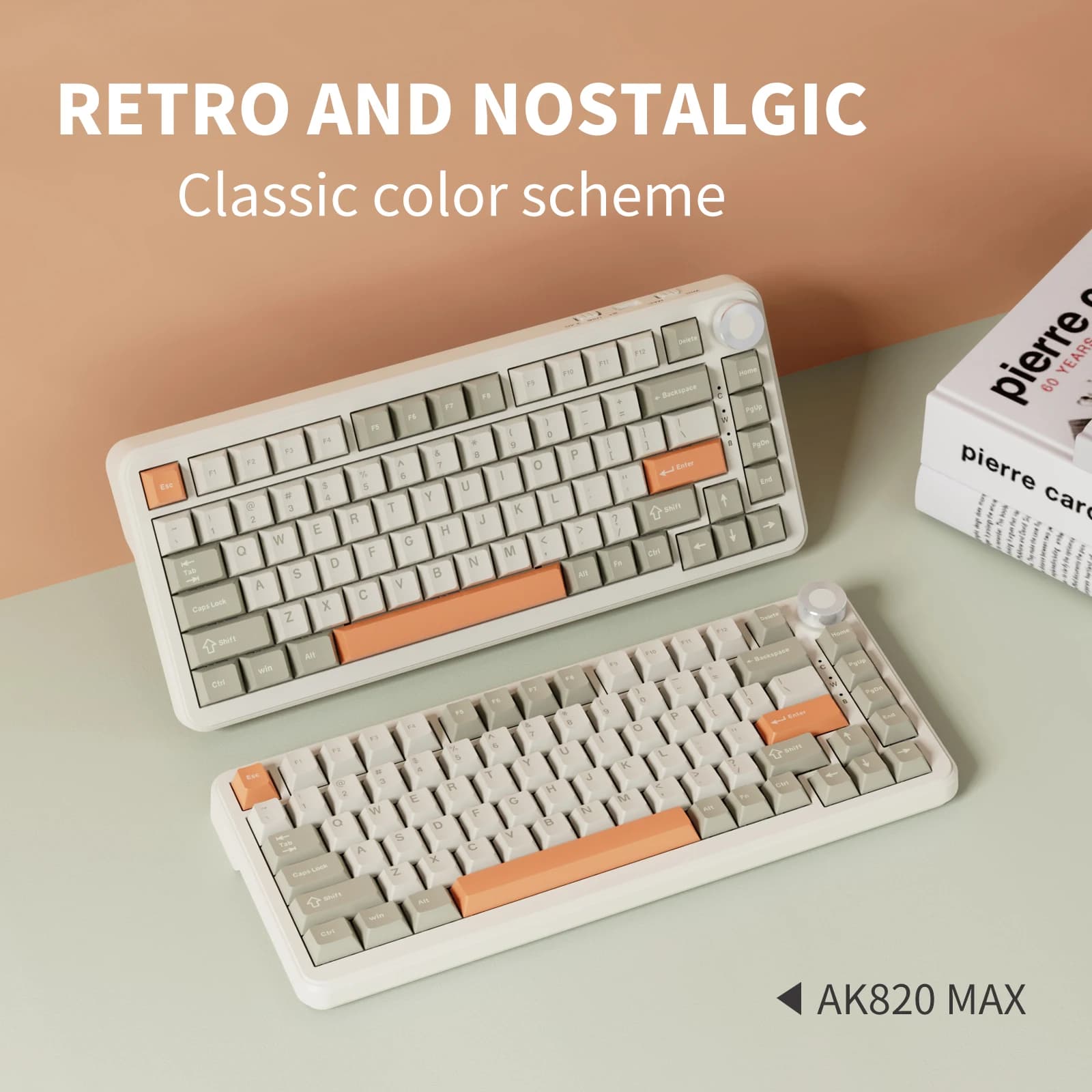 AJAZZ AK820 MAX 75% Hot Swappable Mechanical Keyboard, Flying Fish Switch, Tri-Mode RGB, Gasket Design, OEM Gray Beige Orange, DIY Gaming Keyboard