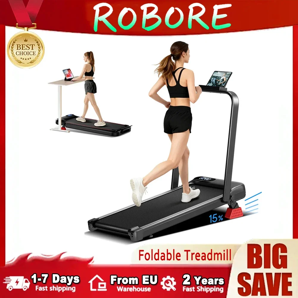 ROBORE U18F(SW1F Upgraded Version)Folding Treadmill 15 Percent Incline Triple Shock Absorption Quiet Brushless Motor Under 45Db Foldable 9cm Thickness 14 9kg Weight No Assembly Needed Max Speed 10.5Km/H For Home Use