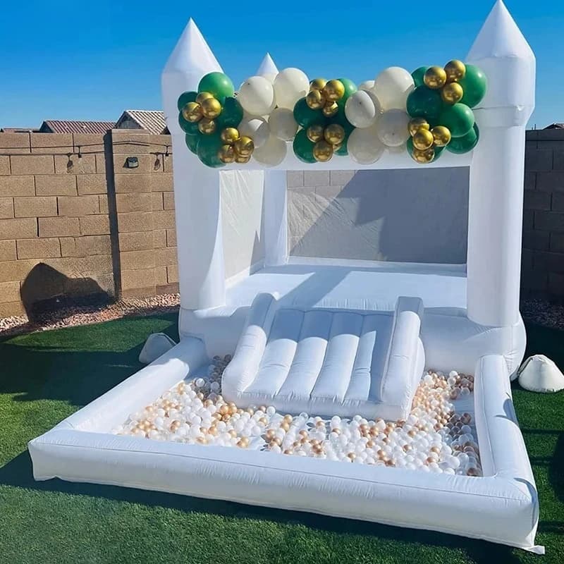 White Bouncy Castle Jumping House Slide for Kids Bouncy House with For Children Outdoor Toys with Blower Air Pump Wedding Toys