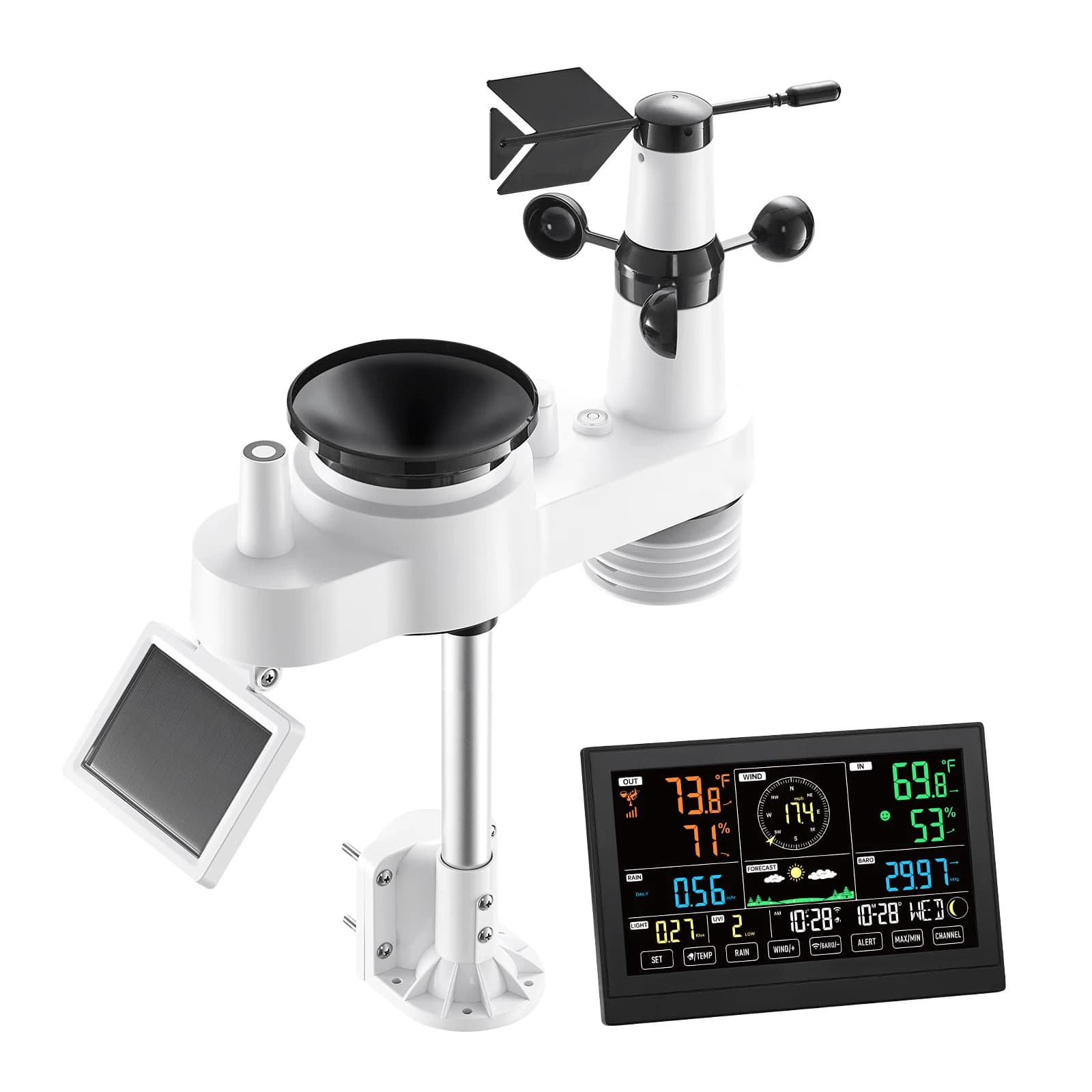SucceBuy 7-in-1 Wi-Fi Weather Station & APP Control, 7.5-Inch VA Display Solar Powered Sensor, Indoor & Outdoor Weather Forecast