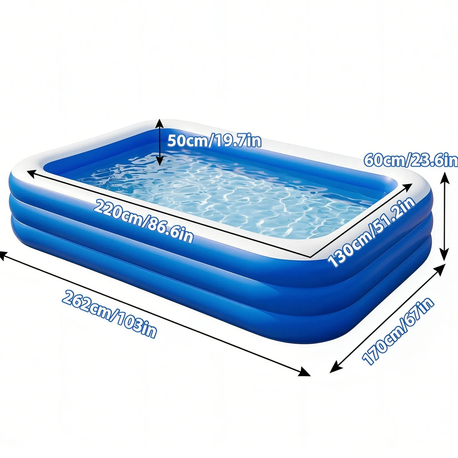 Foldable Inflatable Swimming Pool Summer Water Playing Pool Rectangular Paddling Pools for Family Garden Backyard Water Parties