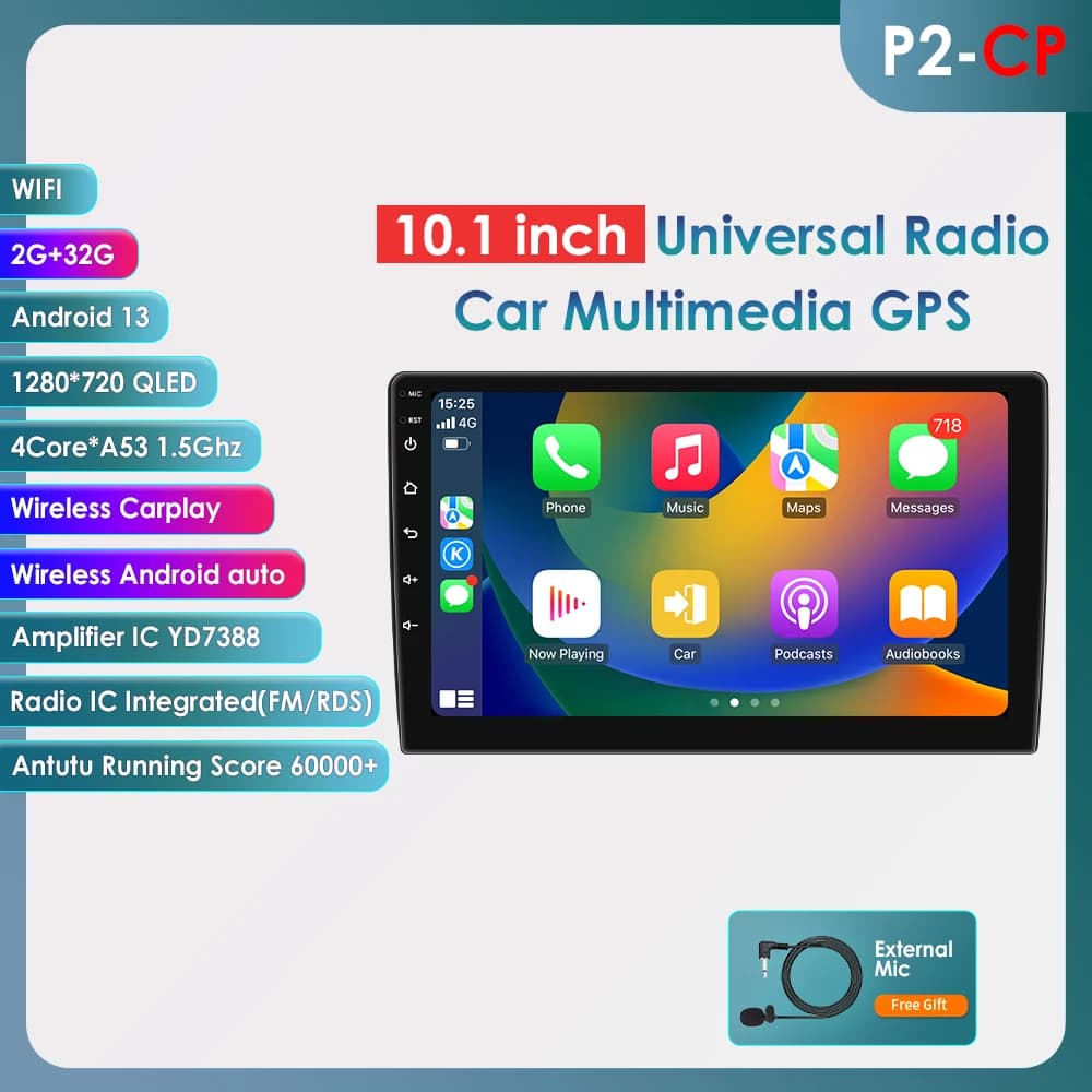 Hizpo 10.1inch 2Din Universal Android13 Car Radio Headunit Intelligent Multimedia CarPlay 4G BT GPS Navigation UI7862 UI8581