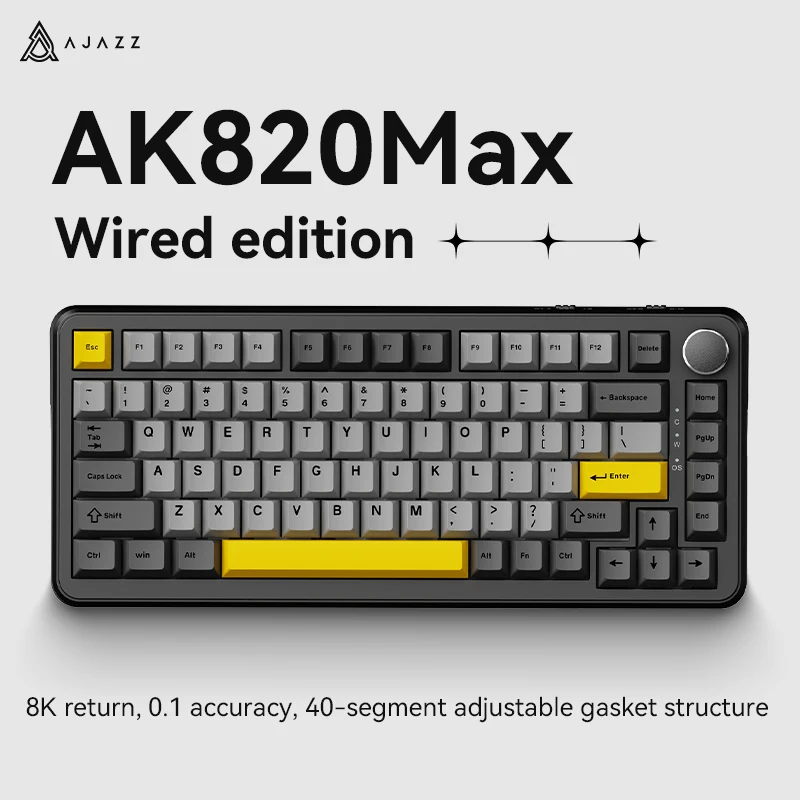 AJAZZ AK820 MAX gasket mechanical keyboard, 75% wired hot-swappable keyboard, with volume control knob, PBT keycaps, five-layer