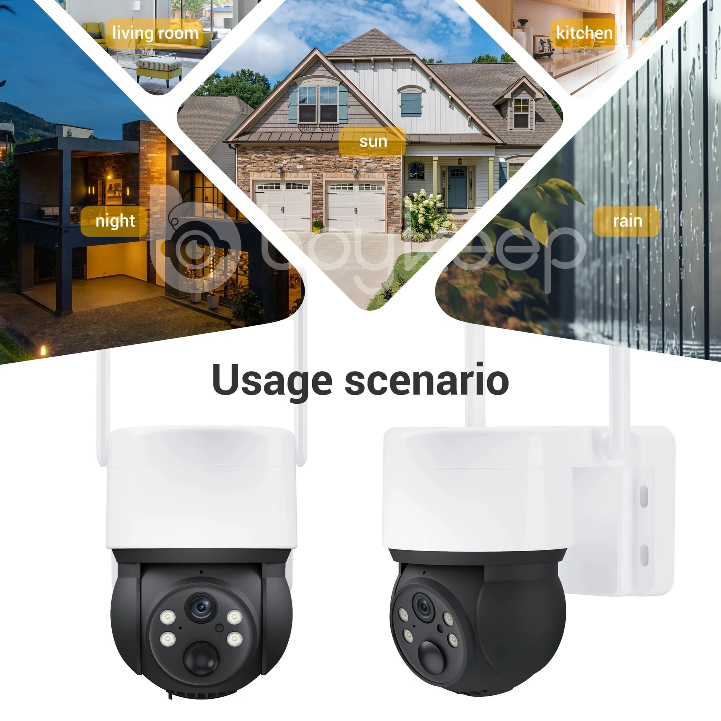 1-2PC 3MP HD WiFi Camera 355° Rotation Dual Light Night Vision IP66 Waterproof Phone Remote Monitoring PIR Motion Sensor Two-way