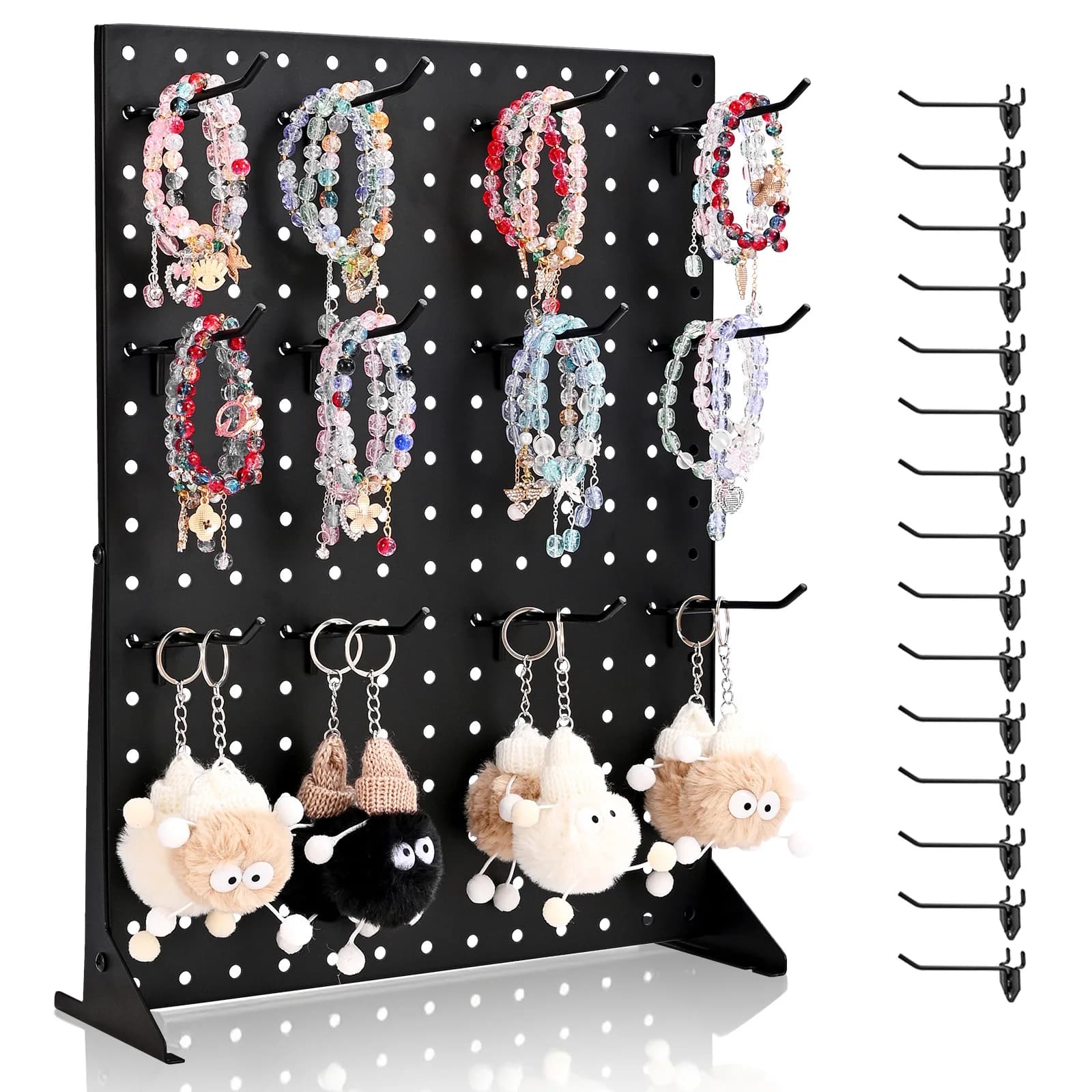 SucceBuy 1/2Sets Pegboard Display Stand 17x13in Tabletop Steel Peg Board Panel with 15 Hooks for Grocery Retail Jewelry Store
