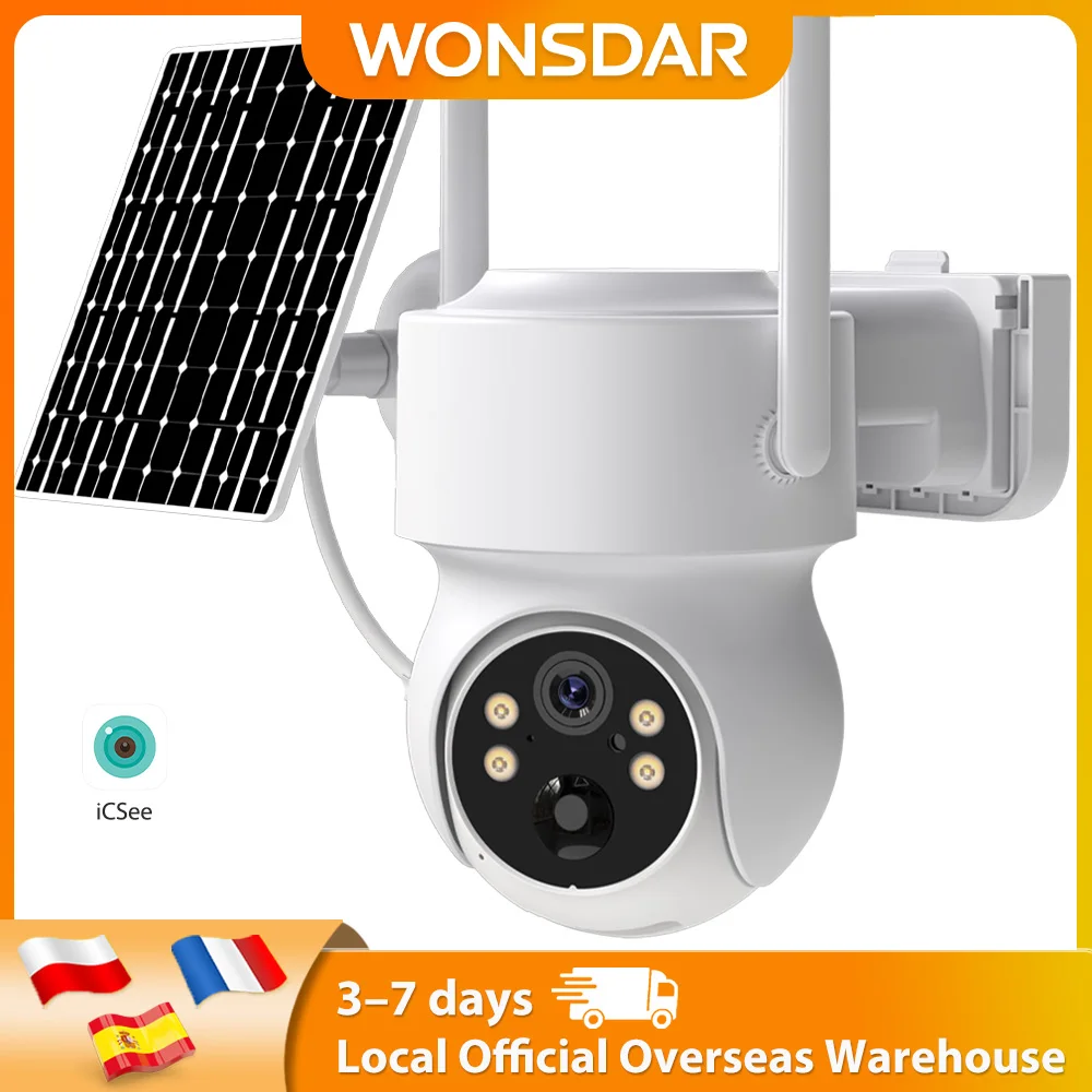 WONSDAR Built-in Battery WiFi PTZ Outdoor Wireless Solar IP Camera HD Video Surveillance Camera Long Time Standby ICSee