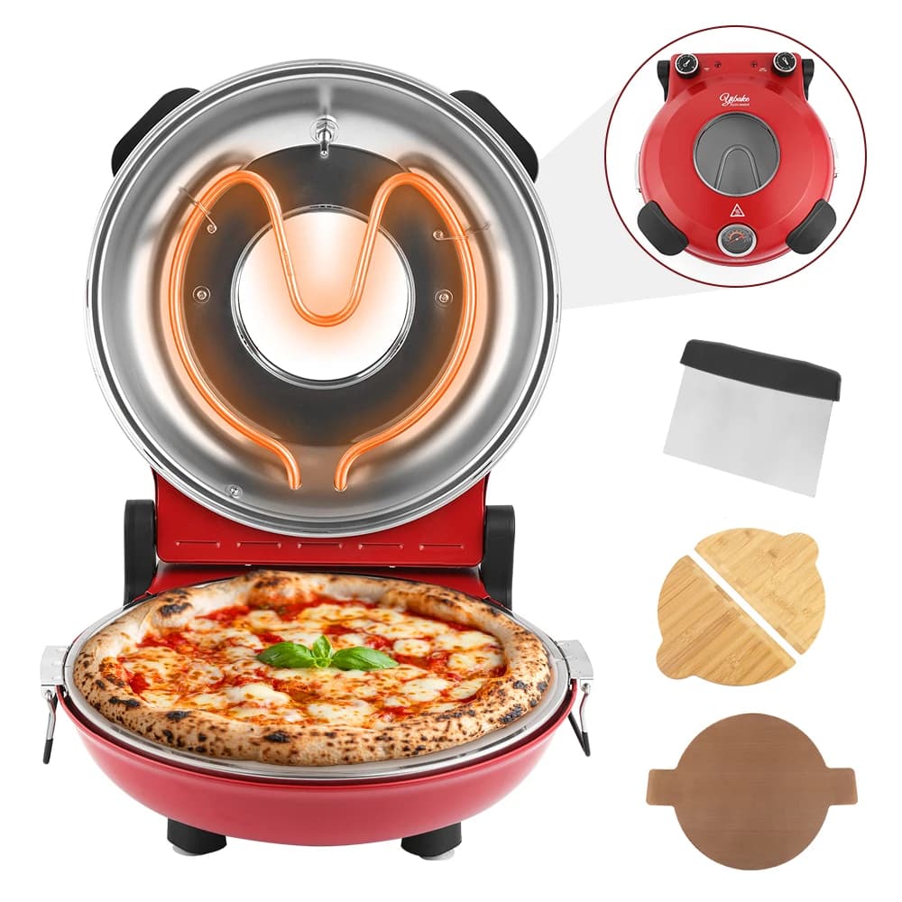Electric Pizza Oven 12 Inch, 1200W Dual Temp Stone Maker + 3 Accessories, 420℃ 10-Min Bake