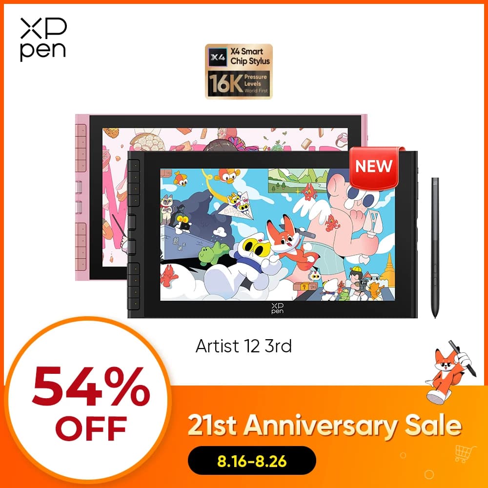 XPPen Artist 12 3rd 11.9-inch Graphics Monitor with X4 Smart Stylus 2 Dials 8 Keys Foldable Stand for Drawing Design Kids Gifts