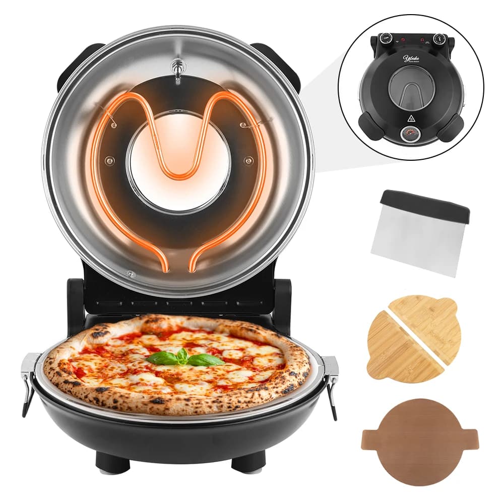 Electric Pizza Oven 12 Inch, 1200W Dual Temp Stone Maker + 3 Accessories, 420℃ 10-Min Bake