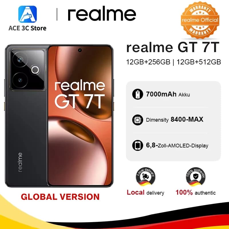 Global Version realme GT 7T 5G AI Smartphone MTK Dimensity 8400 Max 6.8" AMOLED Display 7000mAh Battery 120W Charging